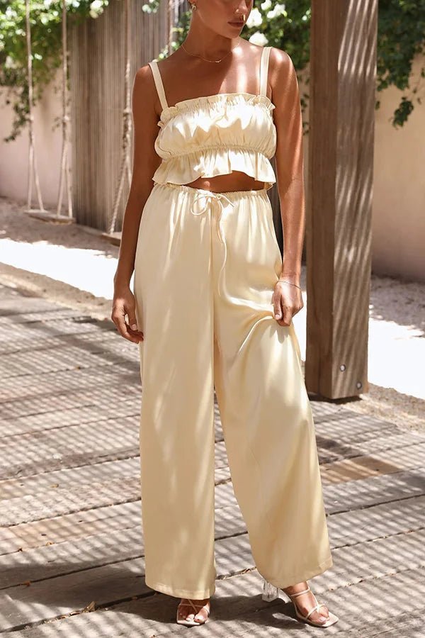 Julianne-set met top met ruches en broek met elastische taille