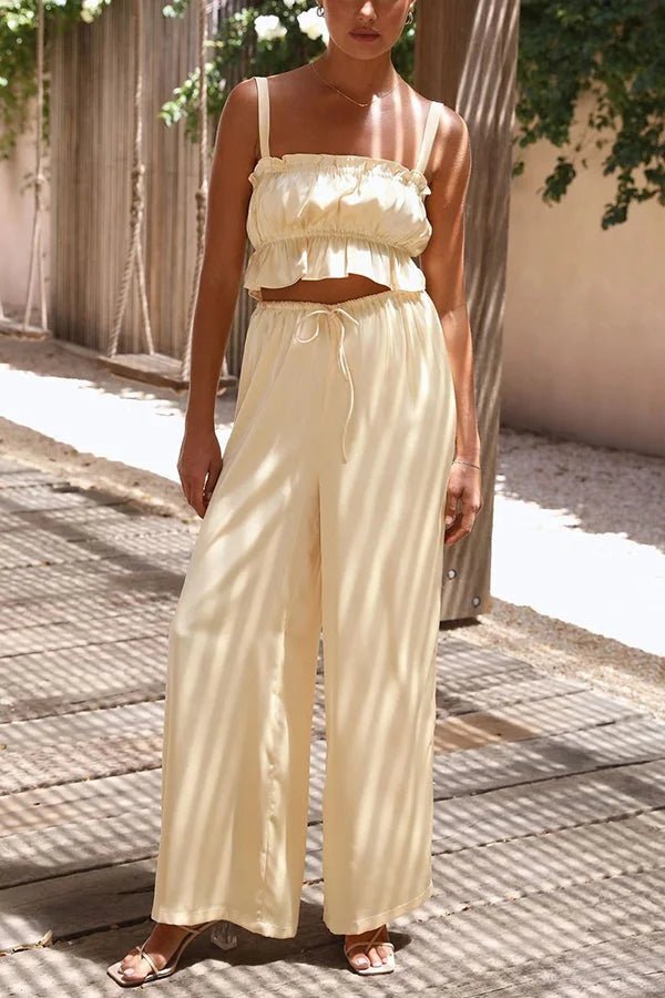 Julianne-set met top met ruches en broek met elastische taille