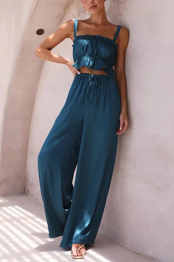 Julianne-set met top met ruches en broek met elastische taille