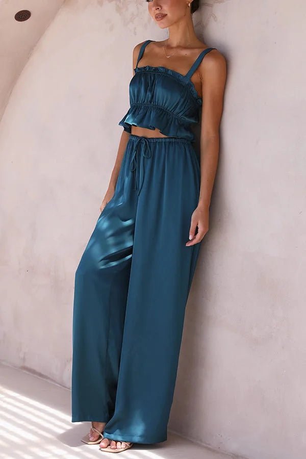 Julianne-set met top met ruches en broek met elastische taille