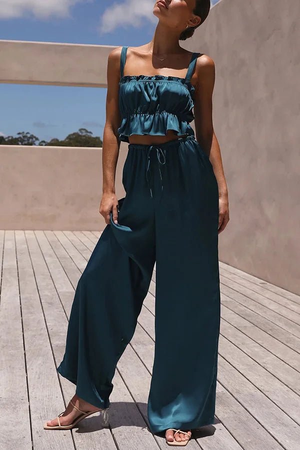 Julianne-set met top met ruches en broek met elastische taille