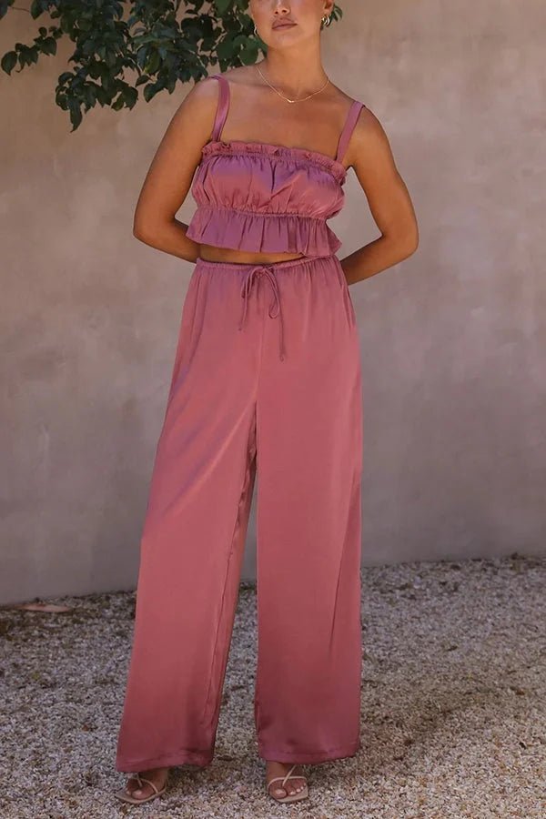 Julianne-set met top met ruches en broek met elastische taille
