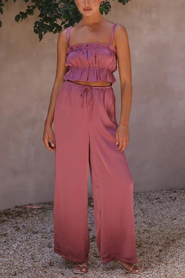 Julianne-set met top met ruches en broek met elastische taille