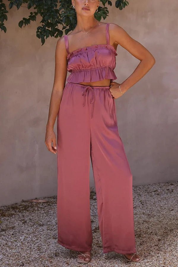 Julianne-set met top met ruches en broek met elastische taille