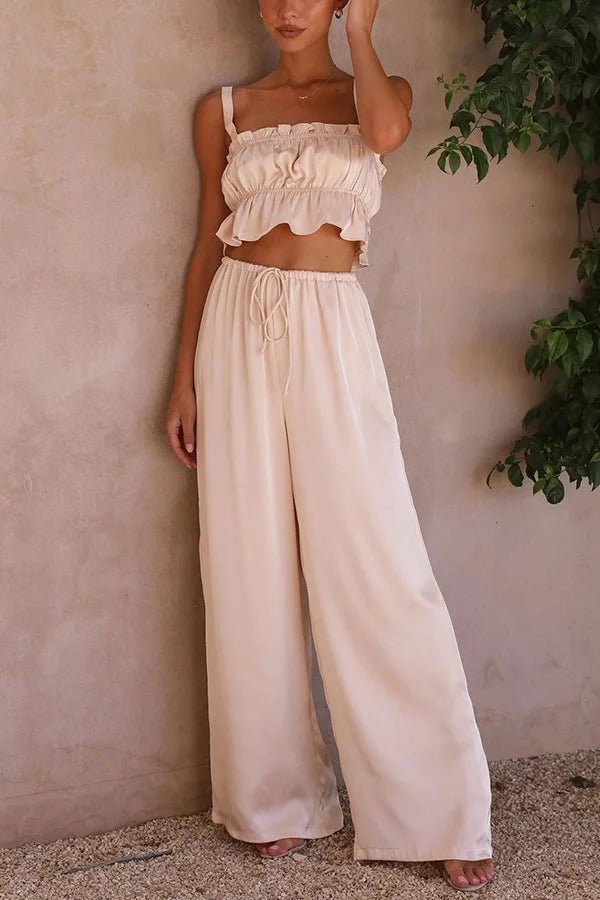 Julianne-set met top met ruches en broek met elastische taille