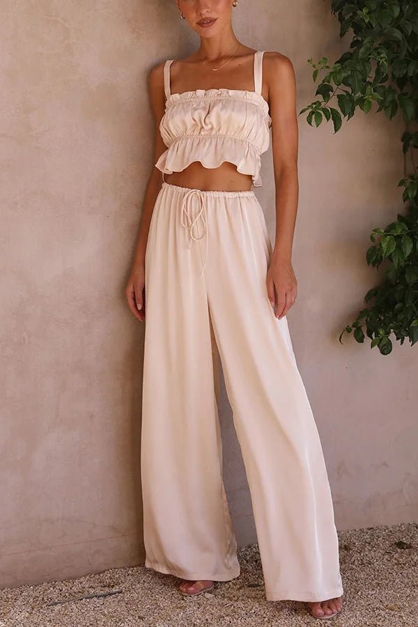Julianne-set met top met ruches en broek met elastische taille