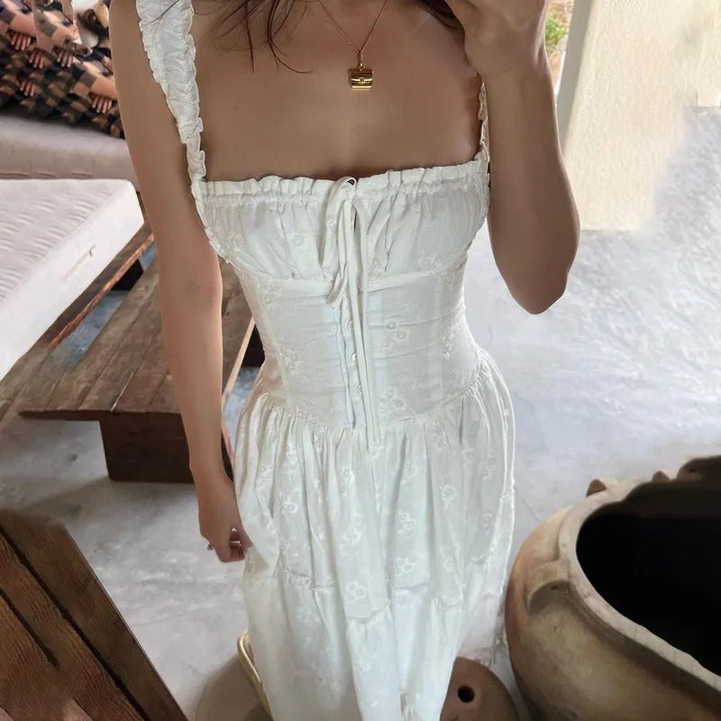 Karla maxi-jurk met rucherand en laagjes