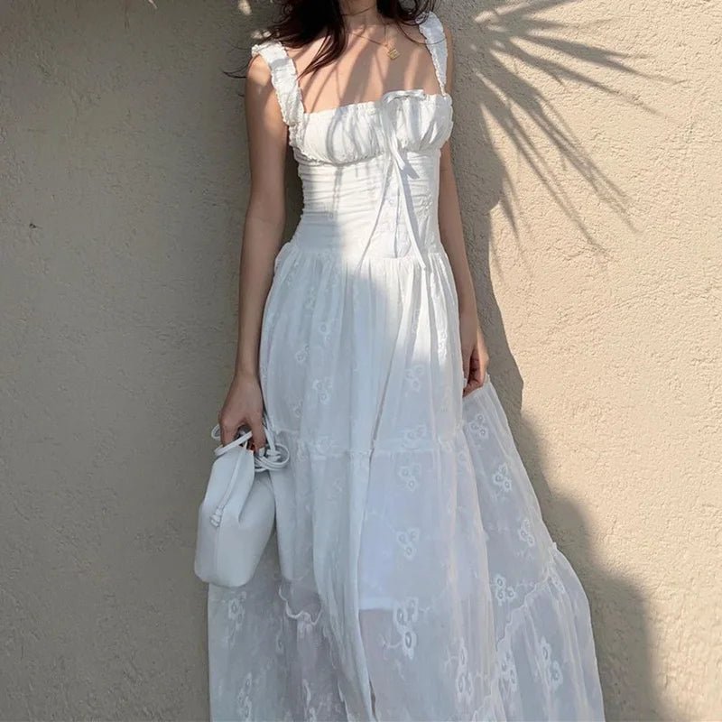 Karla maxi-jurk met rucherand en laagjes