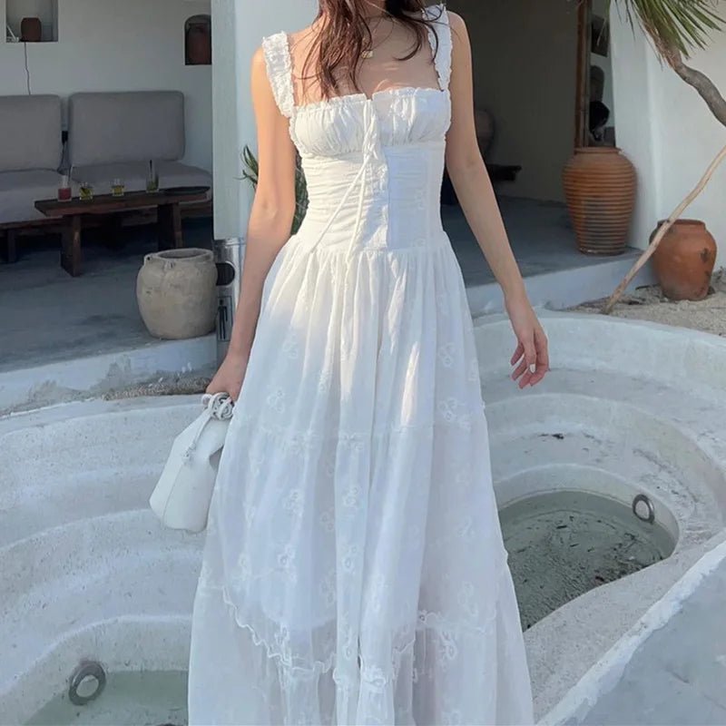 Karla maxi-jurk met rucherand en laagjes