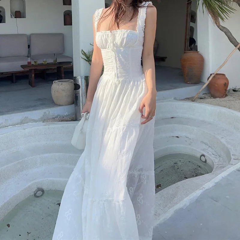 Karla maxi-jurk met rucherand en laagjes