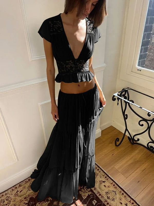Katerina kanten chiffon top- en rokset