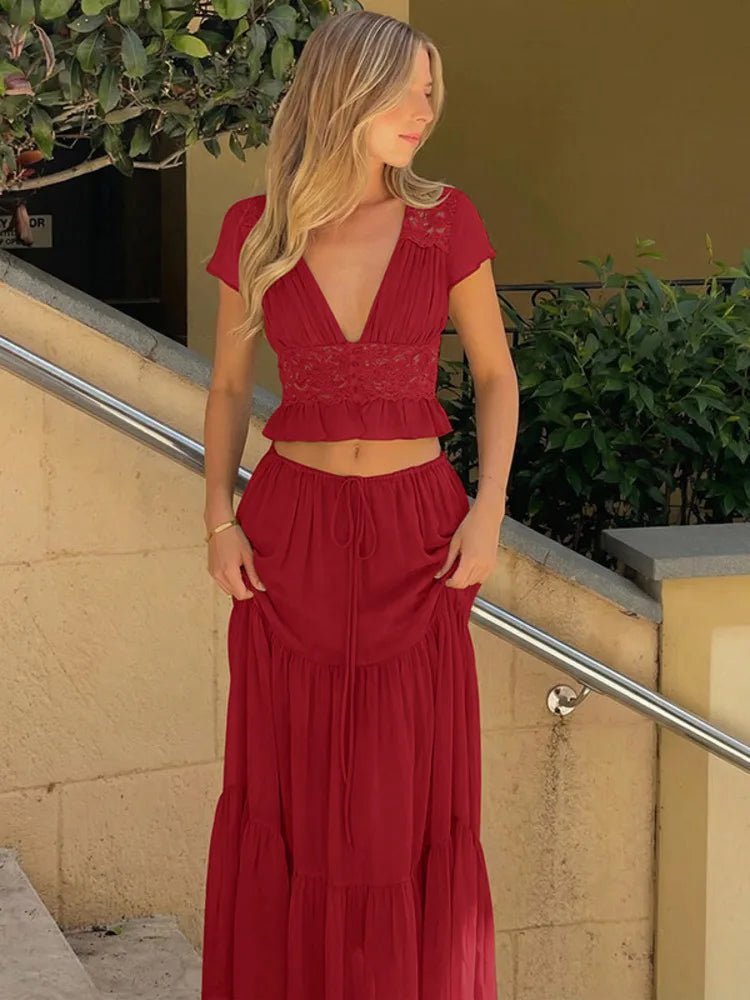 Katerina kanten chiffon top- en rokset