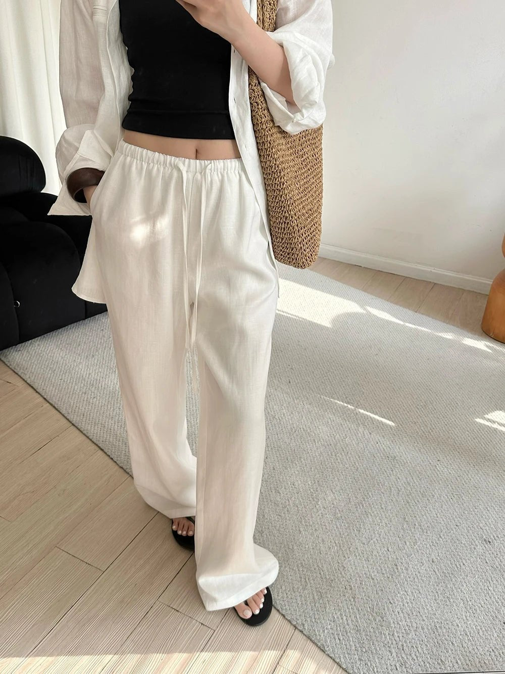 Linnen broek met wijde pijpen Kendall