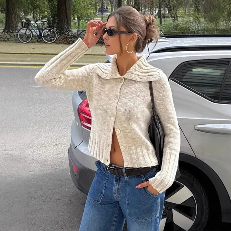 Hanne gebreid vest met brede kraag