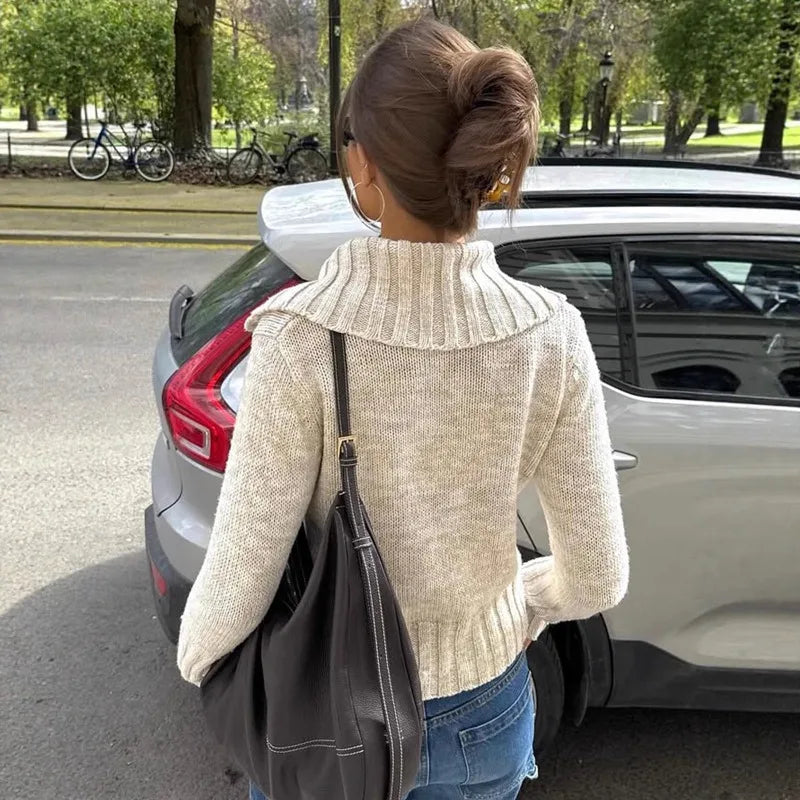 Hanne gebreid vest met brede kraag