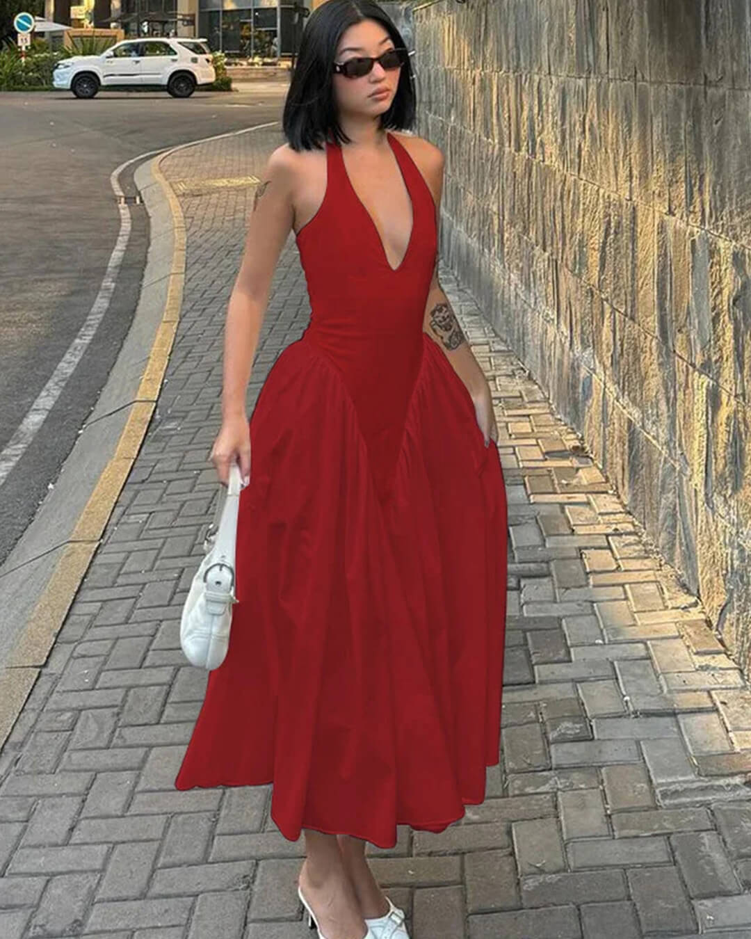 Kristy maxi-jurk met diepe hals