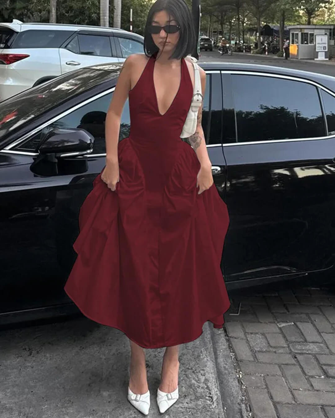 Kristy maxi-jurk met diepe hals