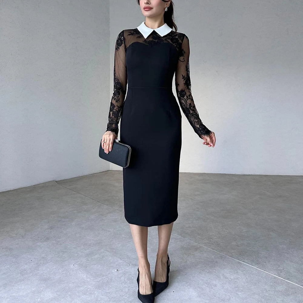 Ottilie kanten midi-jurk met kraag