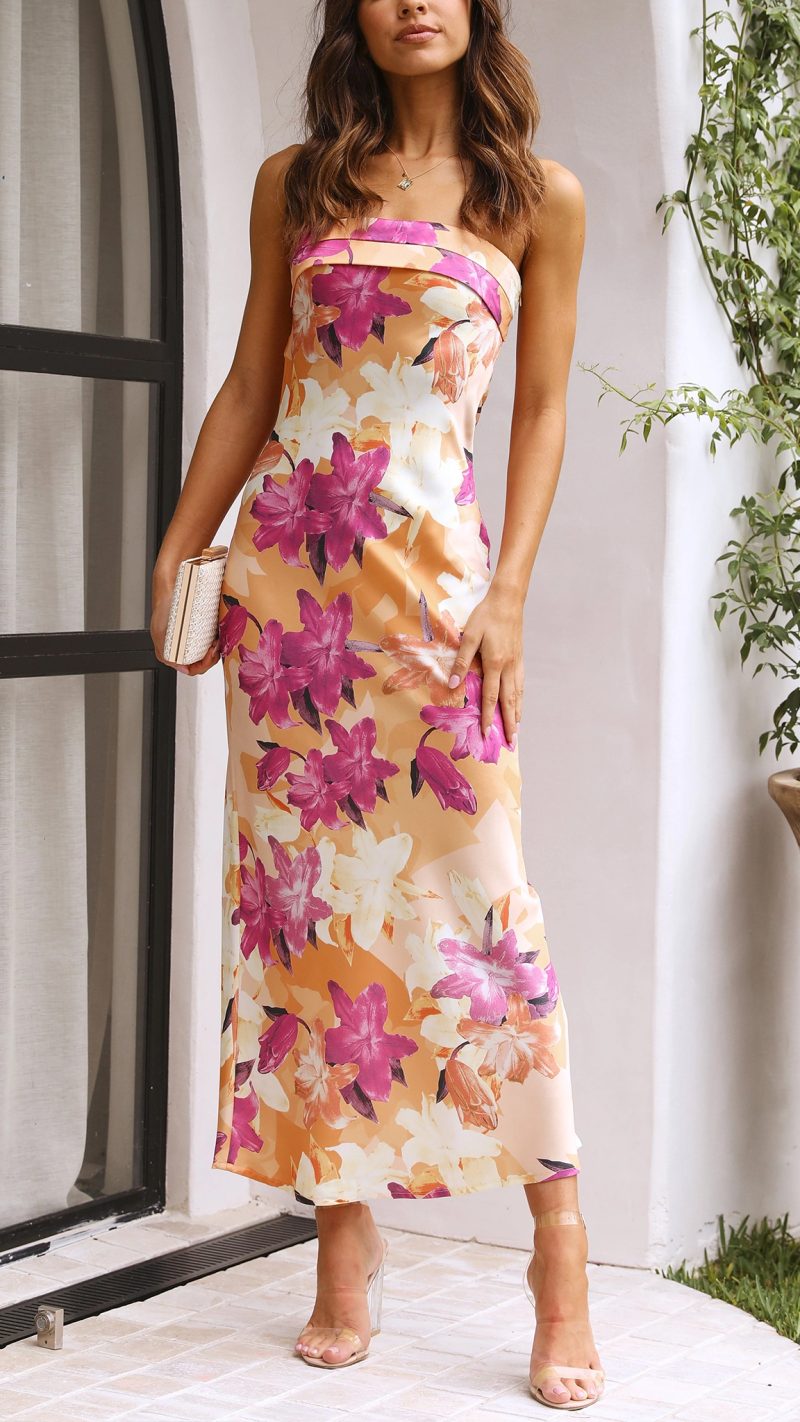 Laura strapless gebloemde maxi-jurk