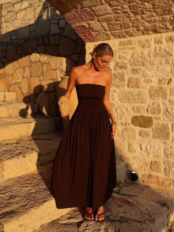 Lauren Strapless gerimpelde maxi-jurk
