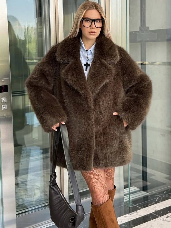 Lena oversized jas van imitatiebont
