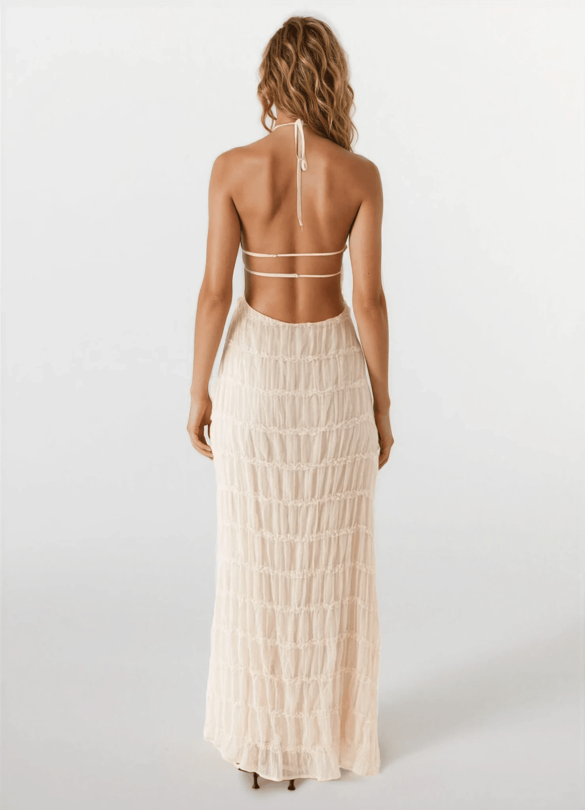 Leslie maxi-jurk met open rug en sculpturale textuur