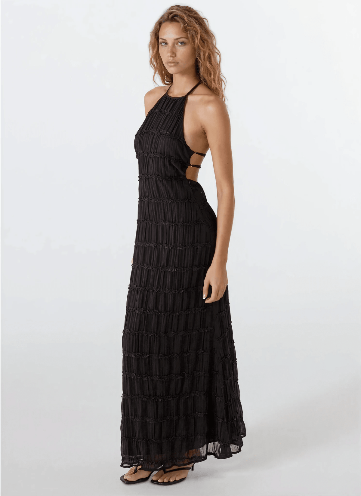Leslie maxi-jurk met open rug en sculpturale textuur
