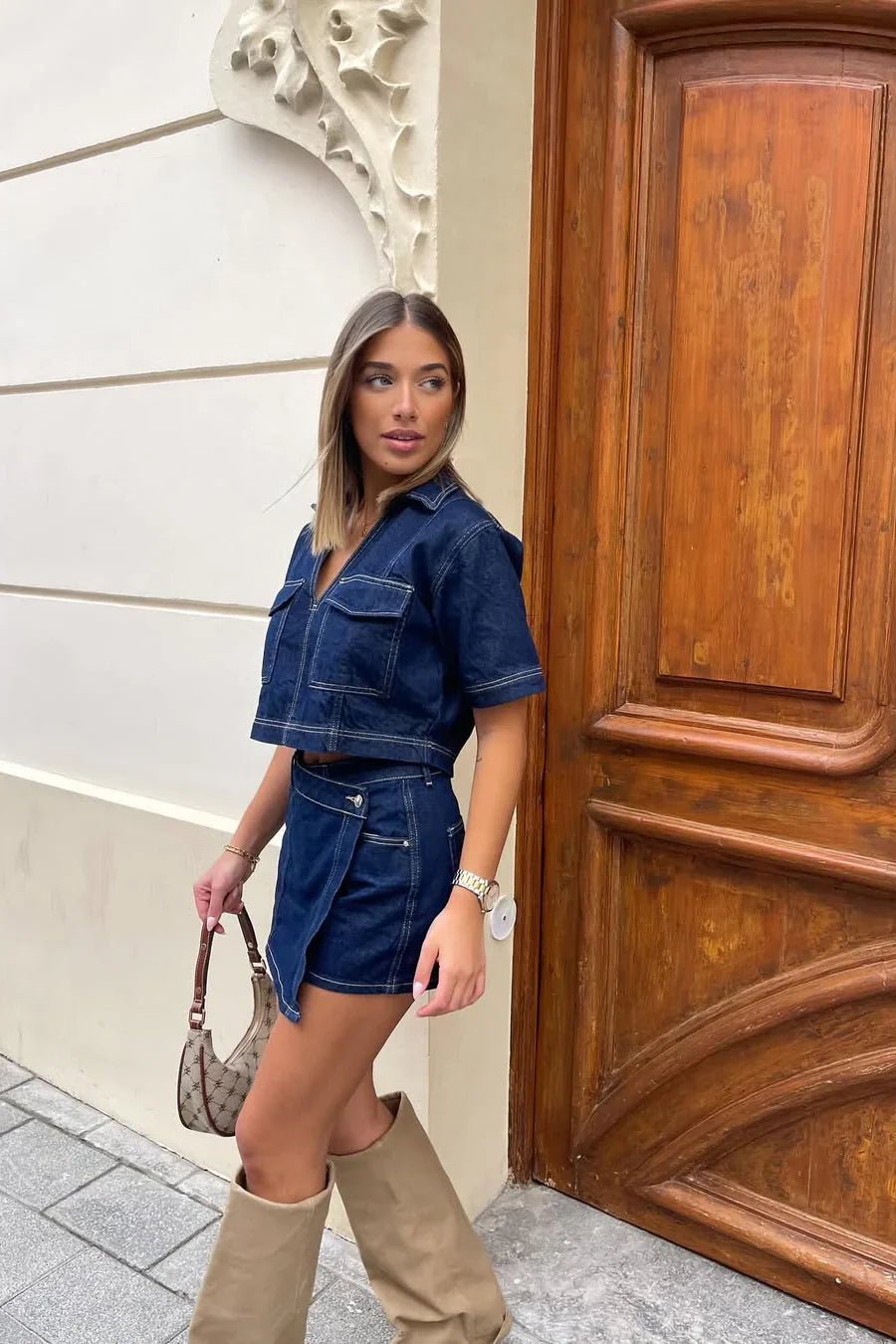Leslie set met cropped top en skort