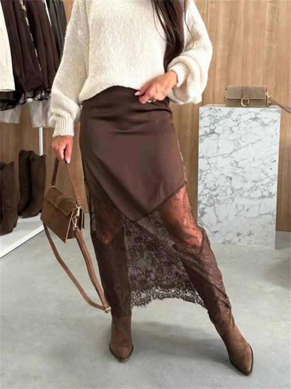 Lia Satin Lace Maxi Skirt