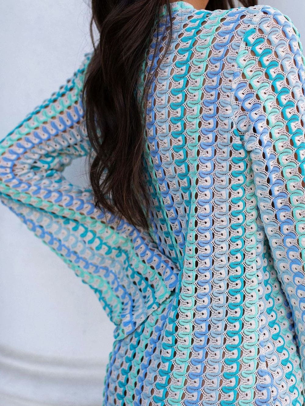 Lieke maxi-jurk van gehaakt materiaal met strepen