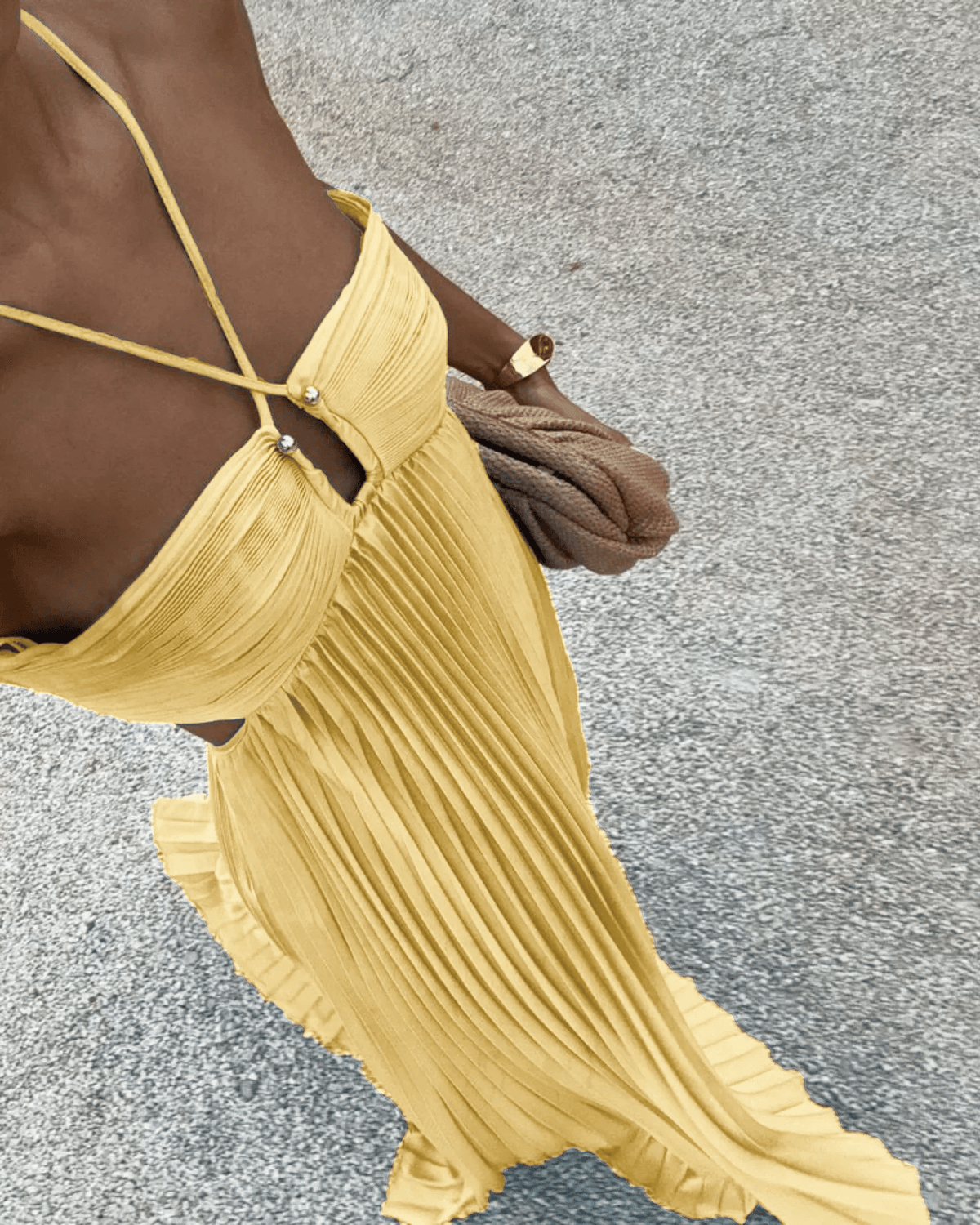 Lindsay geplooide maxi-jurk met uitsparingen