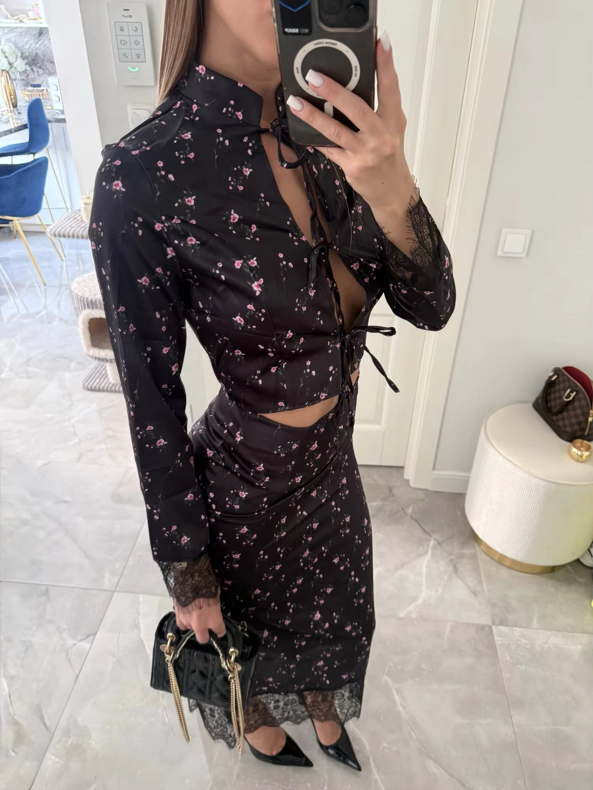 Lisa top en maxi-rokset met kanten rand, bloemen en opengewerkt patroon