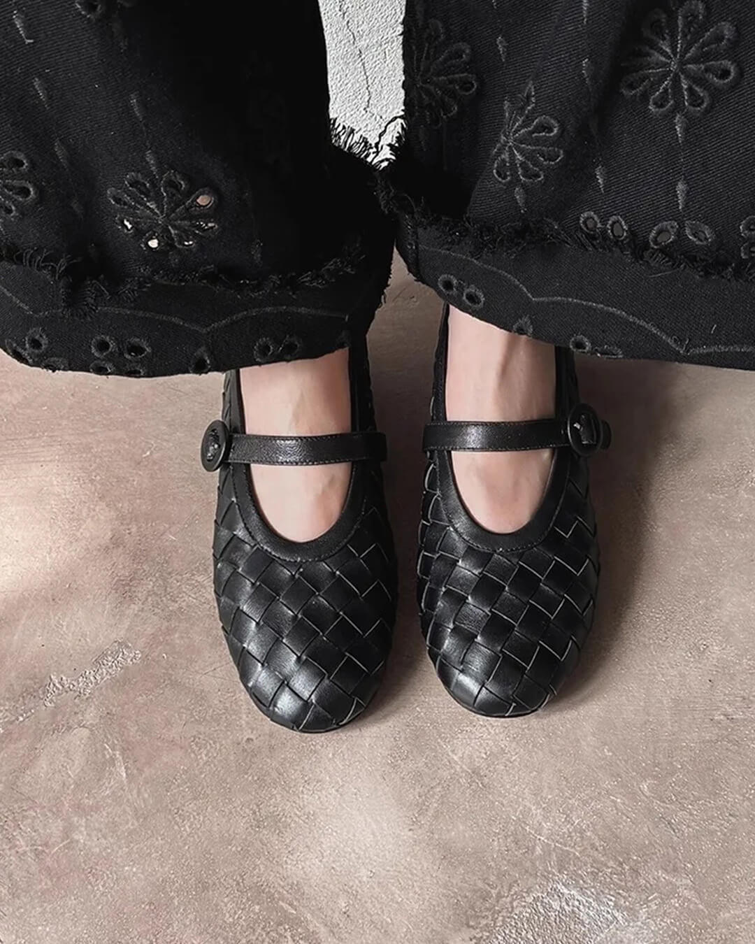 Lisbeth platte schoenen van gevlochten leer