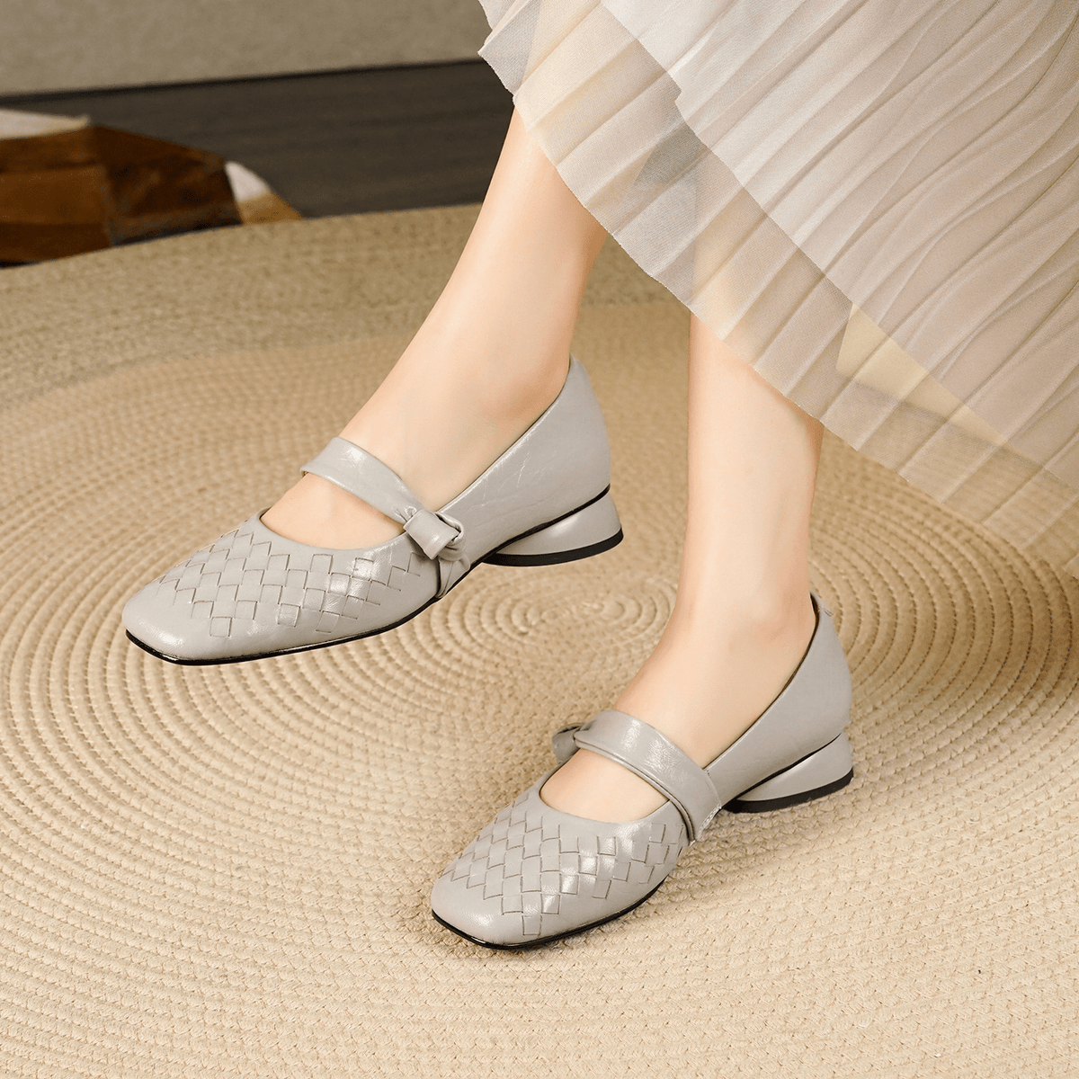 Lisbeth platte schoenen van gevlochten leer