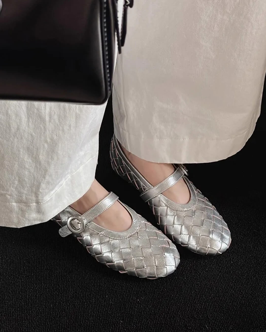 Lisbeth platte schoenen van gevlochten leer