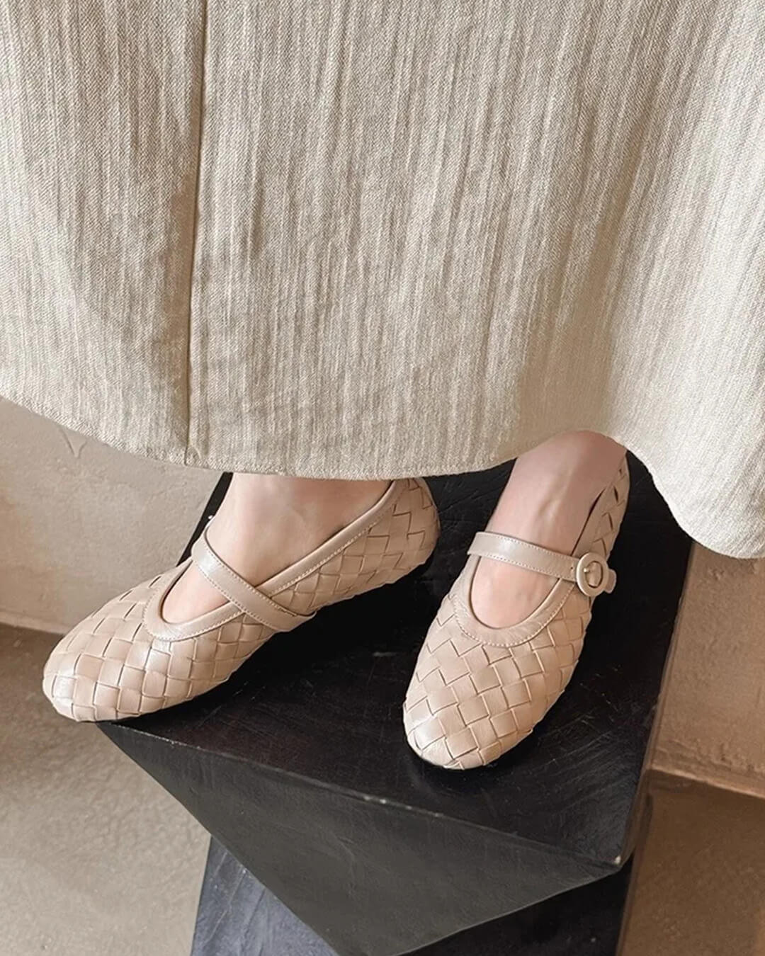 Lisbeth platte schoenen van gevlochten leer