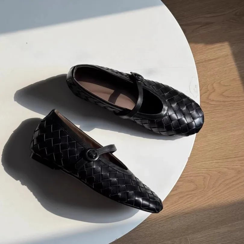 Lisbeth platte schoenen van gevlochten leer