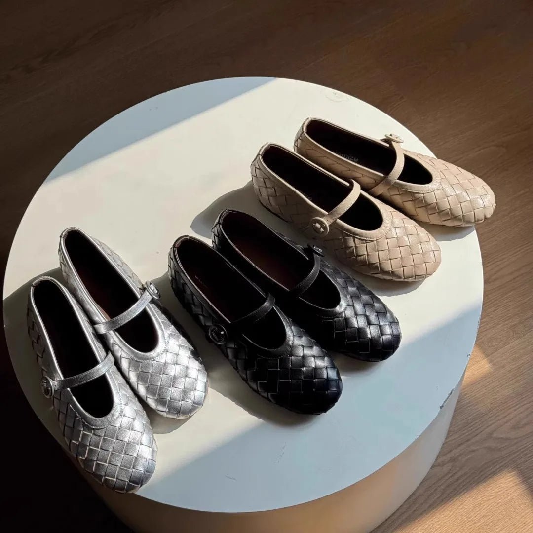 Lisbeth platte schoenen van gevlochten leer