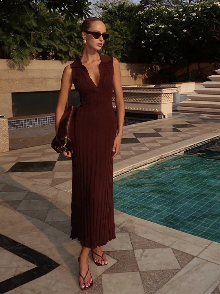 Lise mouwloze gebreide geplooide maxi-jurk