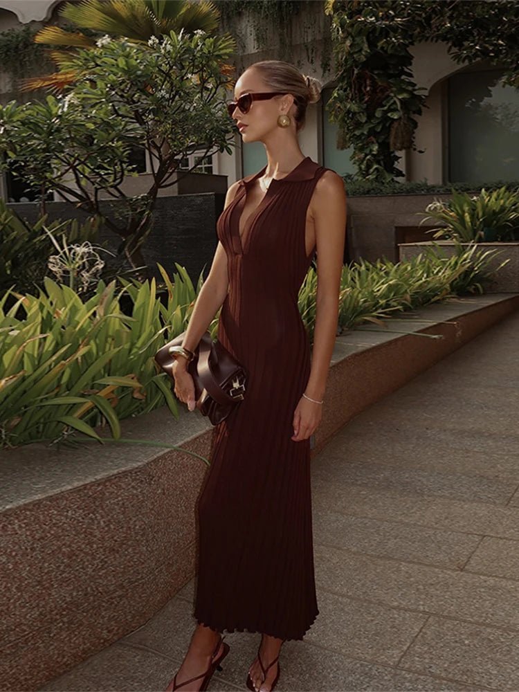 Lise mouwloze gebreide geplooide maxi-jurk