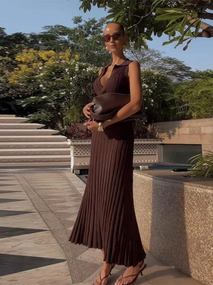 Lise mouwloze gebreide geplooide maxi-jurk
