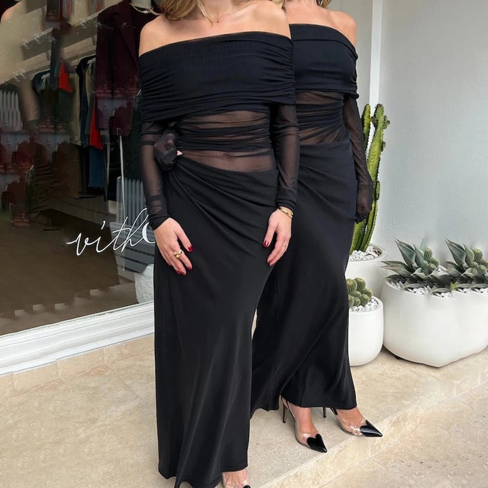 Lizy maxi-jurk van mesh met lange mouwen