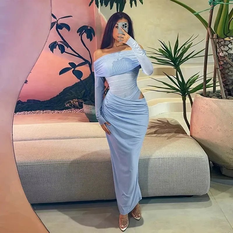 Lizy maxi-jurk van mesh met lange mouwen