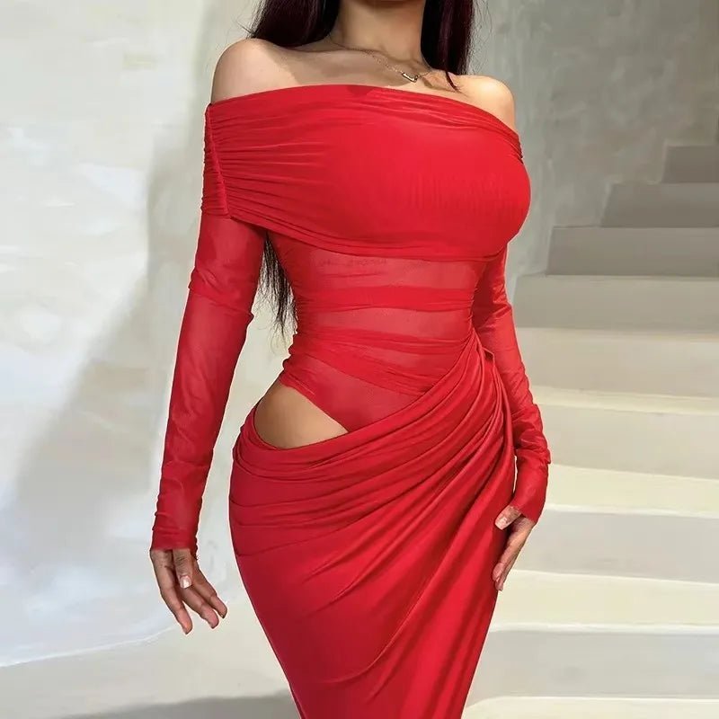 Lizy maxi-jurk van mesh met lange mouwen