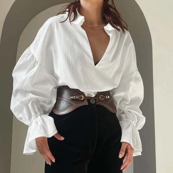 Lola-blouse met V-hals en ballonmouwen