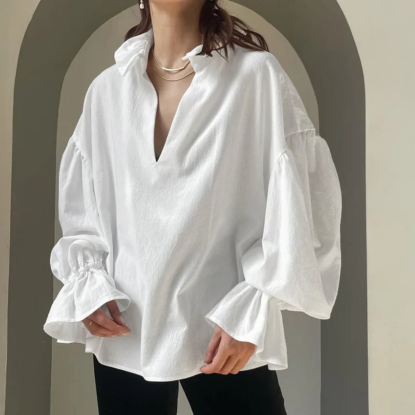 Lola-blouse met V-hals en ballonmouwen