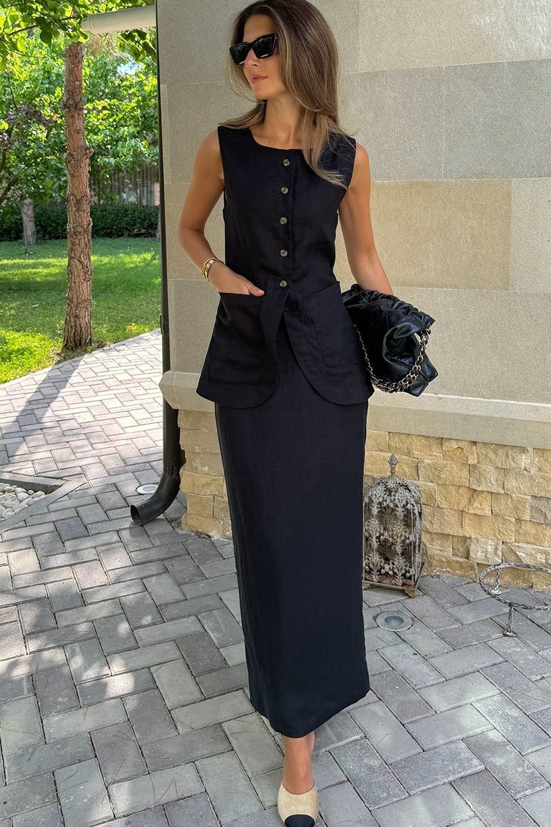 Lorelei set van linnen vest en rok met hoge taille