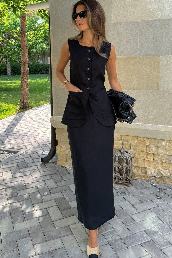 Lorelei set van linnen vest en rok met hoge taille
