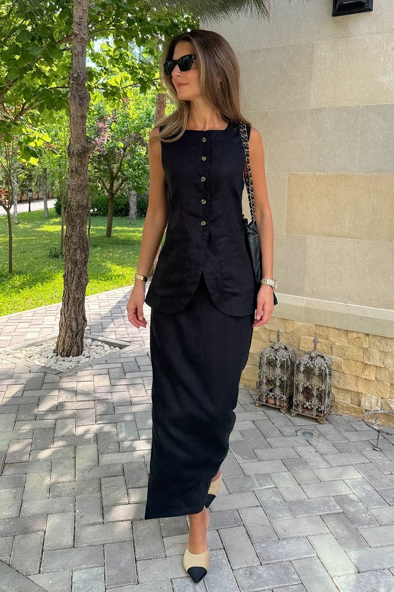 Lorelei set van linnen vest en rok met hoge taille