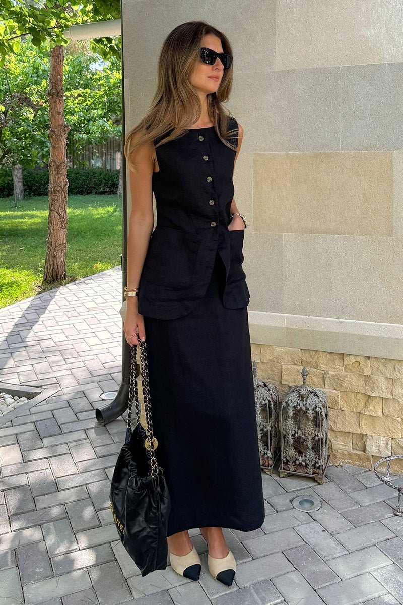 Lorelei set van linnen vest en rok met hoge taille